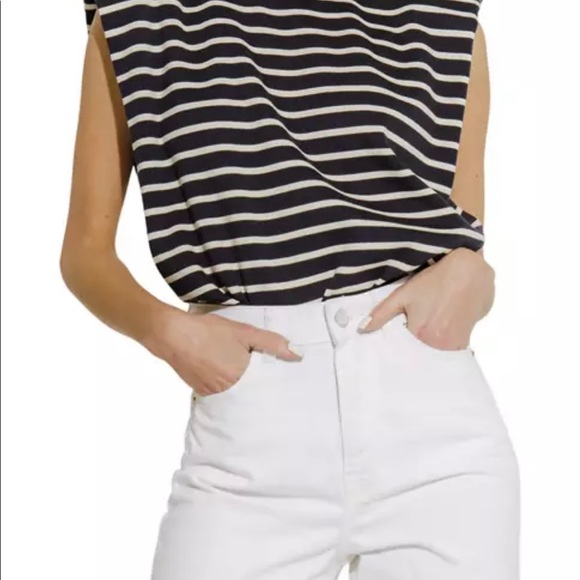 English Factory blue striped shoulder pad top in xs, only worn once. - Picture 3 of 3